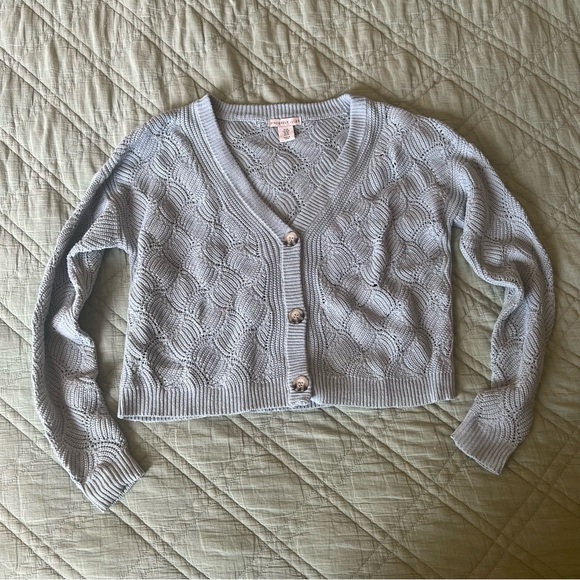 Like new baby blue knit knitted crop cropped cardigan button up sweater medium - Picture 1 of 3